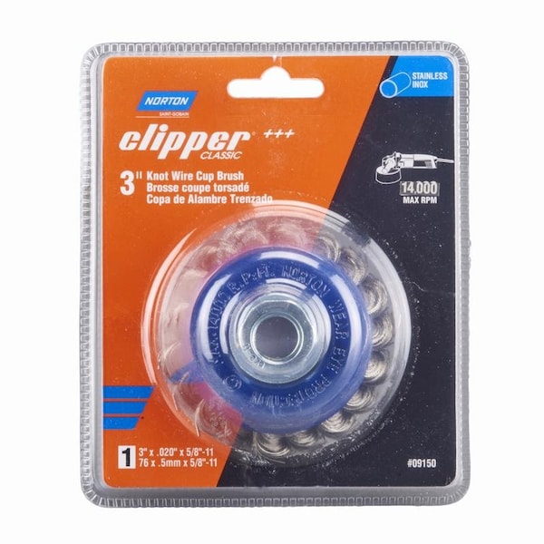 Norton Abrasives Norton Clipper 3 in. Knot Wire Cup Brush Stainless Steel 14000 rpm 1 pc 70184609150 - main